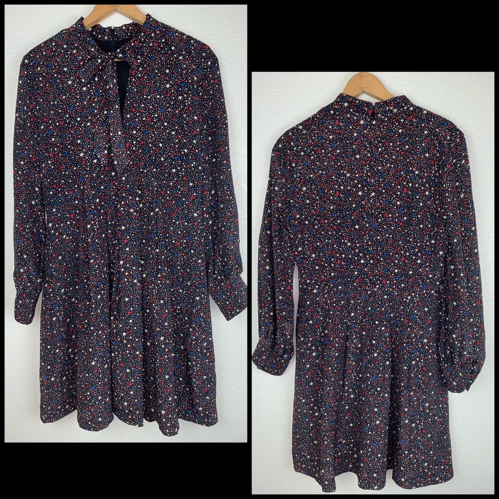 Madewell 100% Silk Red White & Blue Stars Tie Silk Dress - Picture 4 of 12